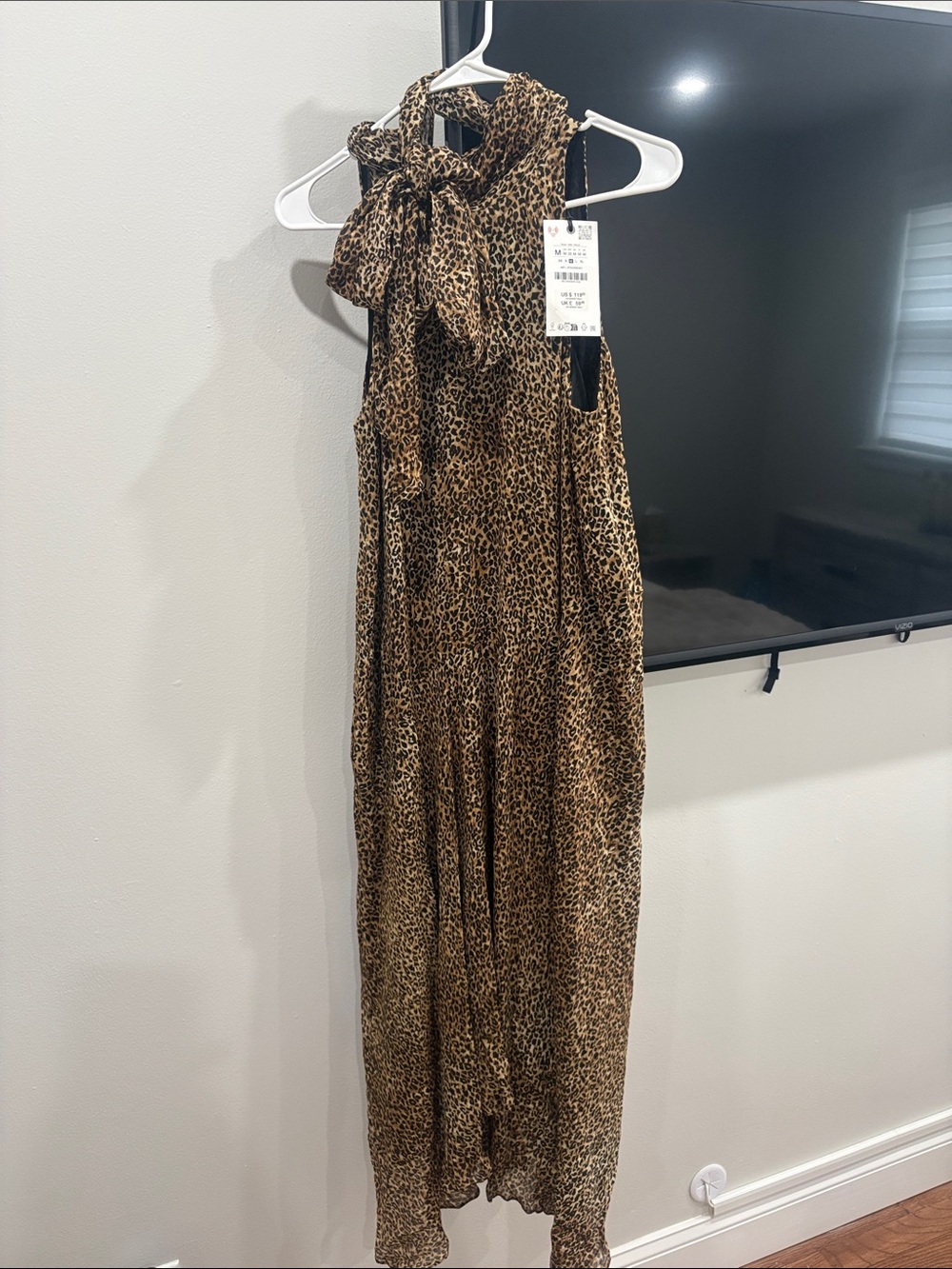 Zara Brown Leopard Print Sleeveless Bow-Neck Maxi Dress